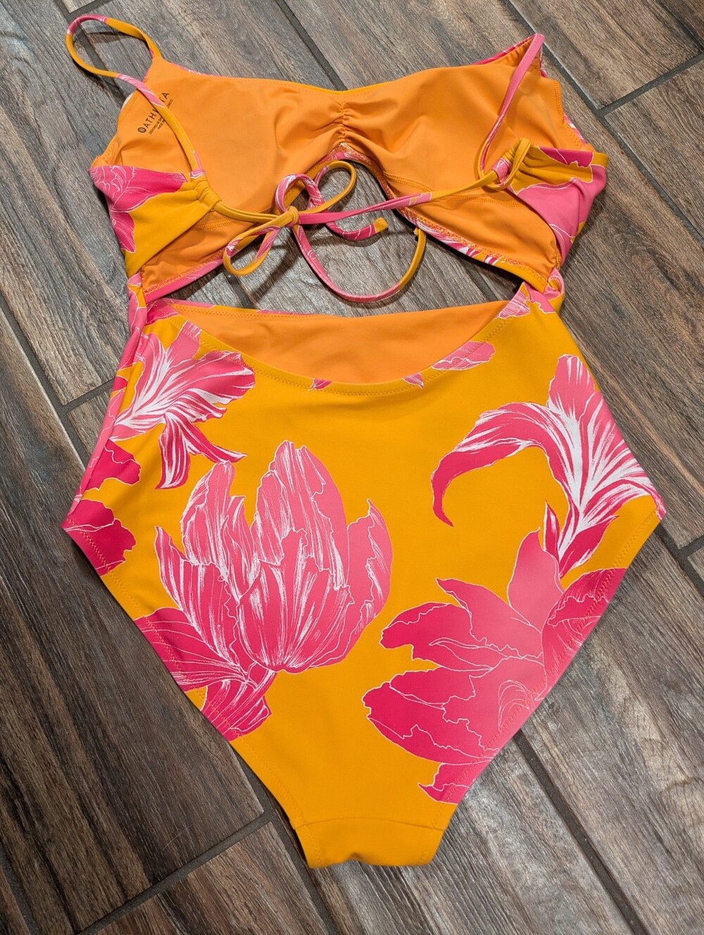 Athleta Yellow and Pink Floral One-Piece Cutout Swimsuit - Picture 2 of 4